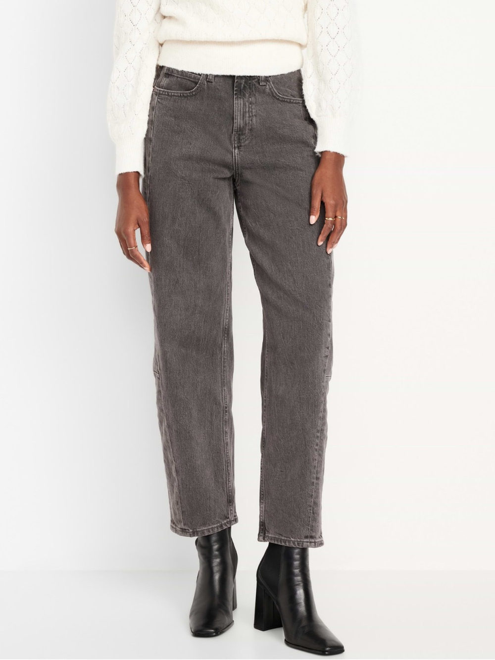 Old Navy High-Rise Barrel Leg Ankle Jeans Gray/Black Wash Size 4 27x26 EUC